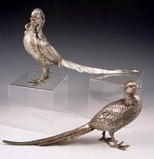 PAIR OF SILVERPLATE PHEASANTS - Hen and cock